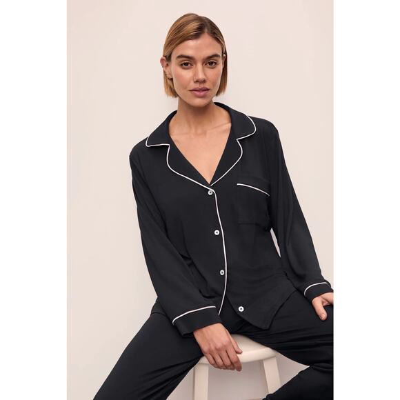 Eberjey Gisele Tencel Modal Sleepshirt Top Button Down Women’s Large Black Cozy - Picture 1 of 9